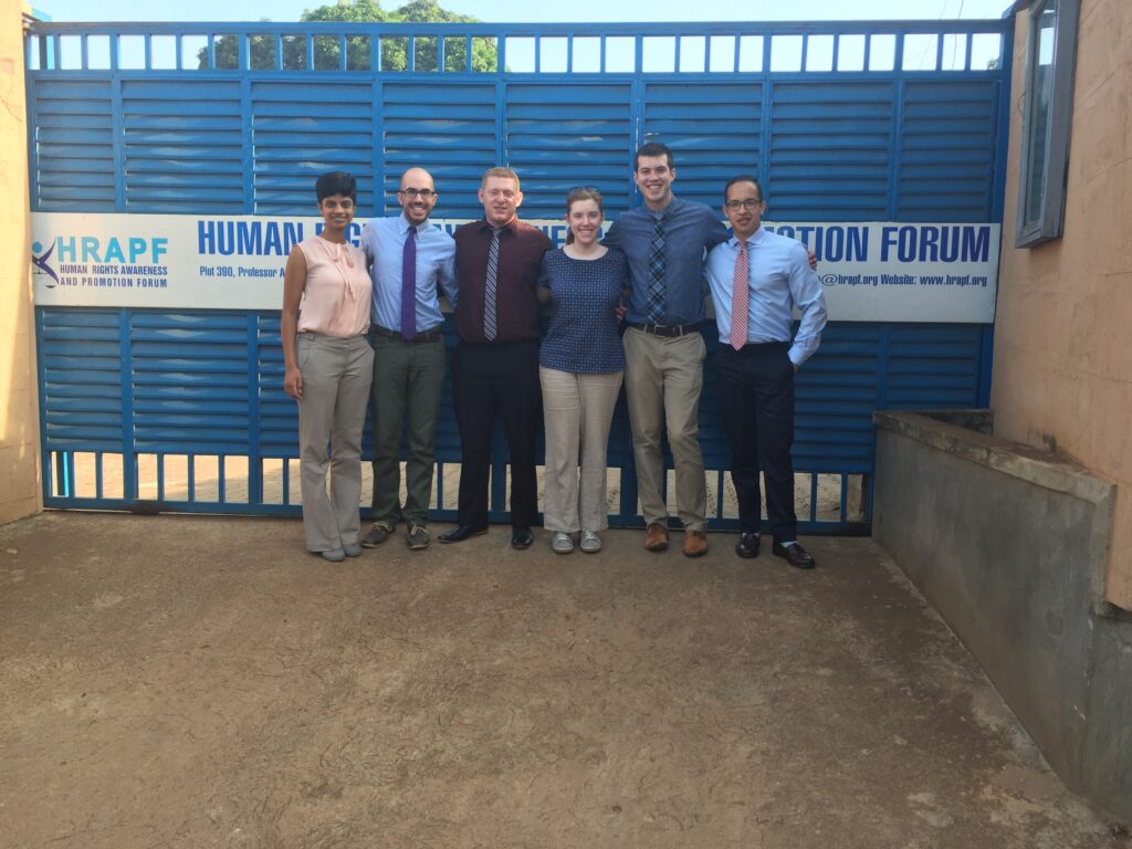 Klosterboer and Crowe with Human Rights Awareness and Promotion Forum partners in Uganda