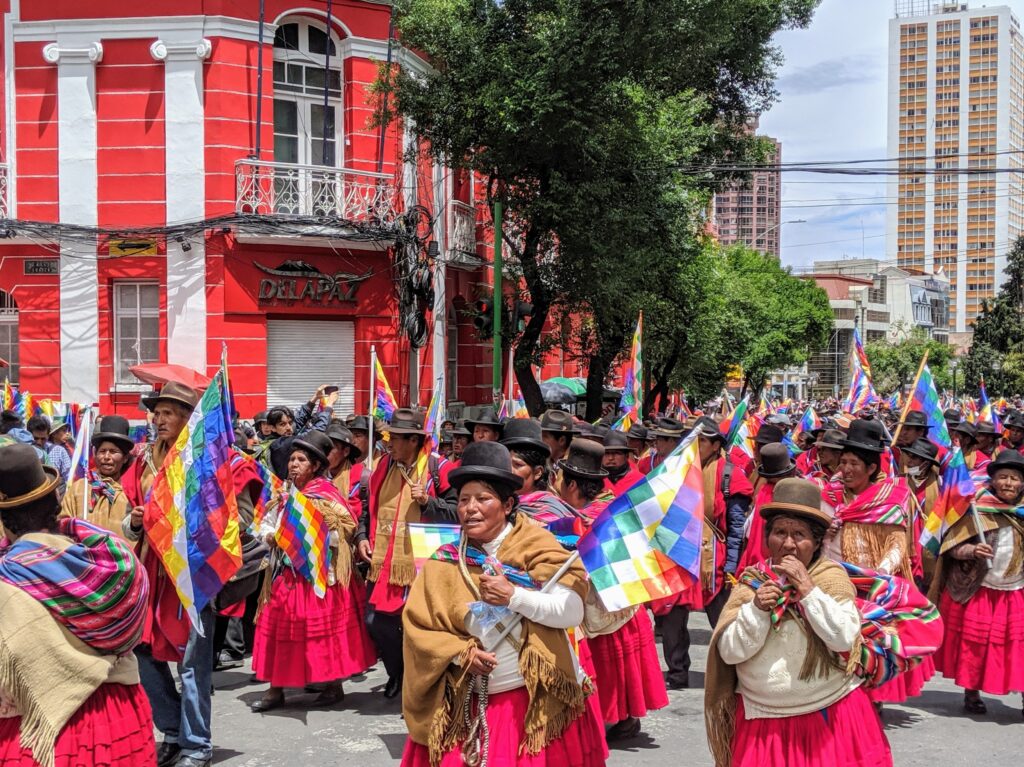 Indigenous communities, led by indigenous women, march on November 15, 2019 in response to the recent antiindigenous attacks in Bolivia. © 2019 Thomas Becker